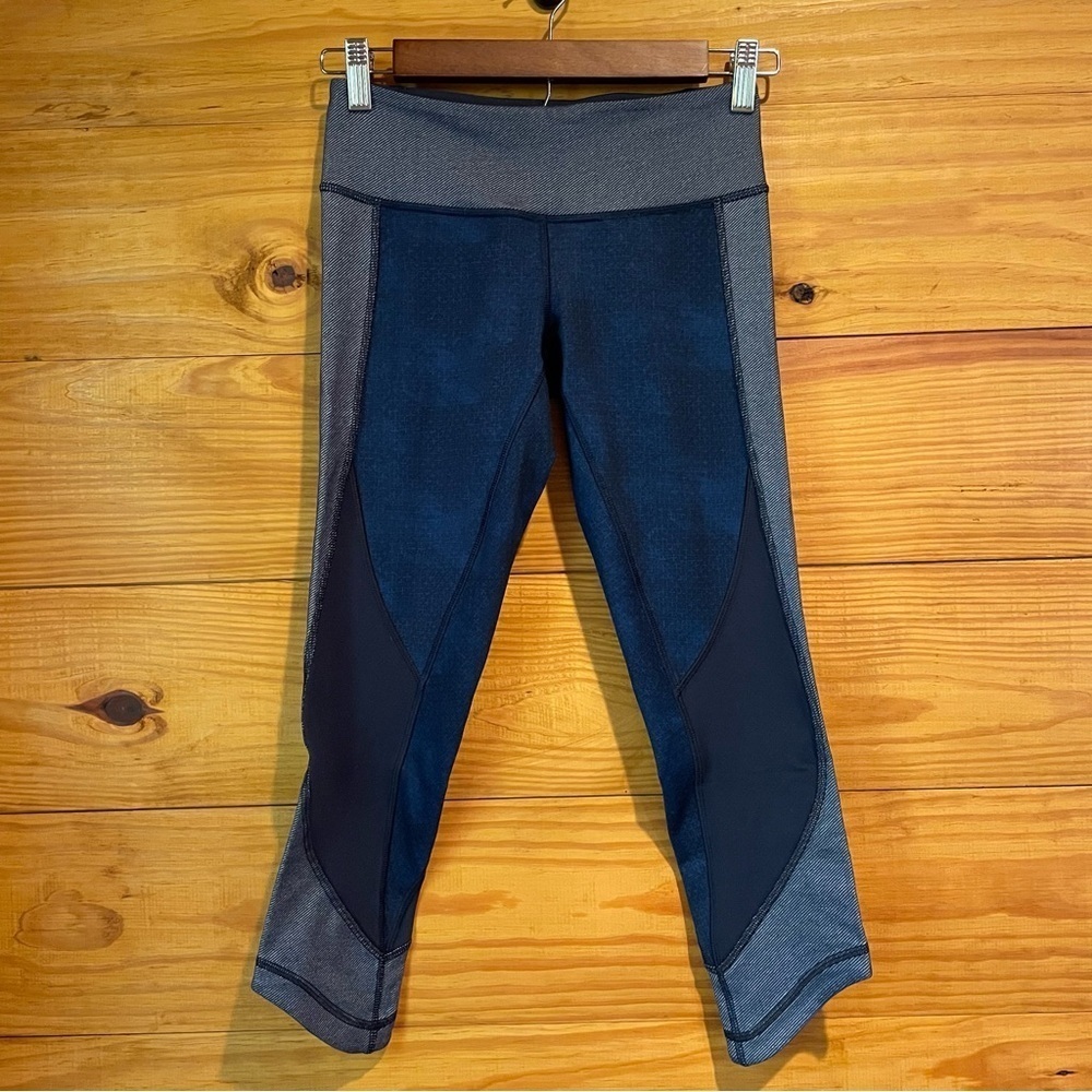 Lululemon Wunder Under Crop Leggings Sashiko Cross Inkwell Rugged Blue 4 W6C87S
